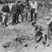 KZ Linz III: Survivors in a bomb crater, May 1945