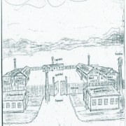 Sketch of the camp drawn by former concentration camp inmate Robert Grissinger
